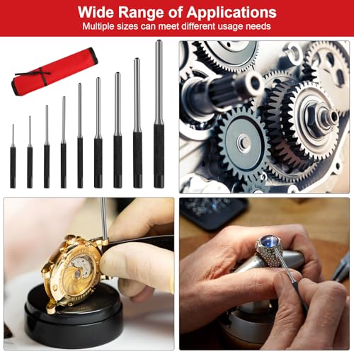 Splinttreiber Set, 9 Stück Durchschlag Werkzeug 1.5mm - 8mm, Durchschlag Set mit Aufbewahrungstasch für Uhrenreparatur Leder Schmuck Kunsthandwerk