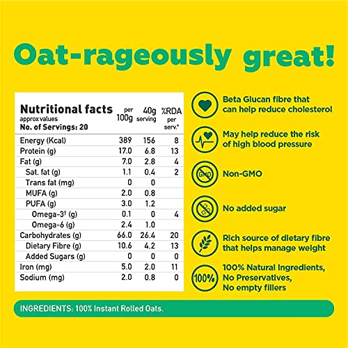 Image of Yogabar Instant Oats 900g (Buy 1 Get 1 FREE) | Premium Oats, Ready to Cook, Gluten Free Oats with High Fibre, 100% Whole Grain, 1.8kg