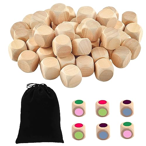 MsTeco 50 St&uuml;cke Holzw&uuml;rfel, Blank Plain Unlaint Wood, Bastelw&uuml;rfel, 20 mm DIY Leere W&uuml;rfel f&uuml;r DIY Kunst & Handwerk Brettspiele