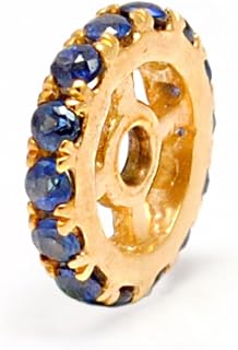 Kanika Creaqtions 14k Solid Yellow Gold & Blue Sapphire Wheel Spacer – 8mm Rondelle Gold Finding for DIY Jewelry