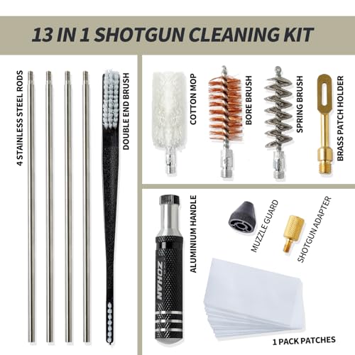 Image of ZOHAN Gun Cleaning Kit for 12 Gauge - 13-in-1 Shotgun Cleaning Kit with Reinforced Brass Jags, Gun Cleaning Brush, Shotgun Cleaner Supplies