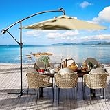 HarmonyHealth 10FT Cantilever Patio Umbrella with Cross Base, Outdoor Offset Market Umbrella with Infinite Tilt and Crank Lift, Outside Umbrellas for Backyard Lawn Garden and Pool (Beige)