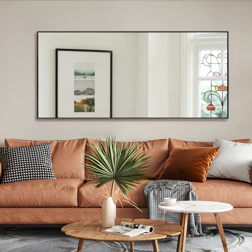 Image of NeuType 47 inchx22 inch Full Length Mirror Aluminum Alloy Frame Dressing Mirror for Bathroom /Bedroom /Living Room /Dining Room /Entry, Wall Mounted or Leaning Against Wall, Black (No Stand)