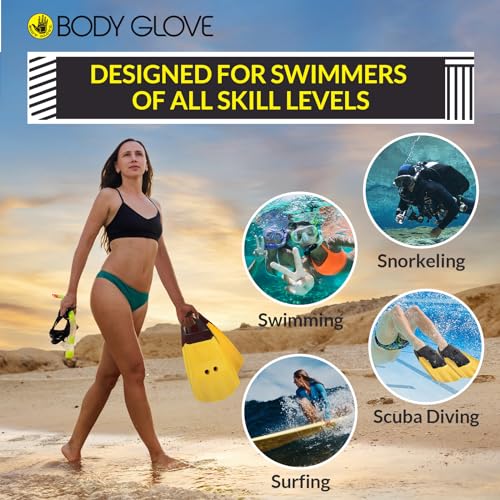 Body Glove Floating Swim Fins for Adults, Natural Rubber Bodyboard Fins Flippers for Swimming, Snorkeling, Scuba Diving, Surfing, Bodyboarding