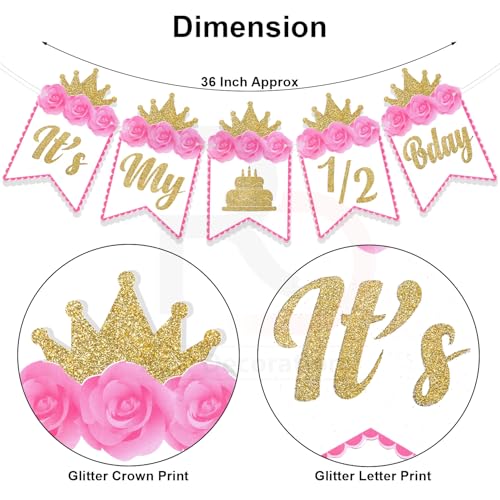 Image of Rozi Decoration Half Birthday Decoration Kit for Girls | 53 Pcs inchIt's My 1 /2 Birthday inch Banner, Cake Topper, Butterfly & Flower Foil Balloons, Garland Arch for Halfway to One Theme Party