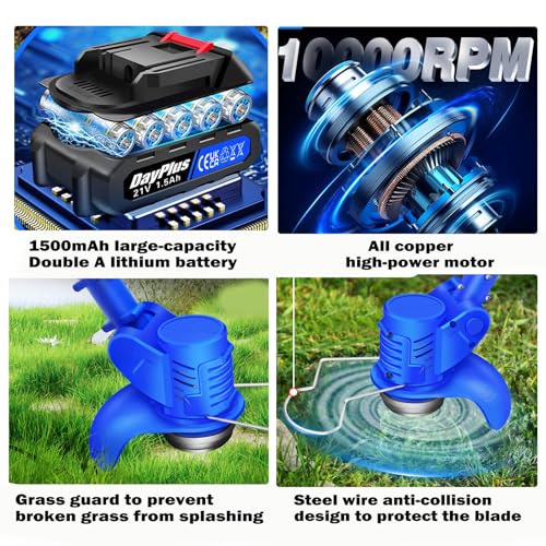 Garden Cordless Strimmer - Electric Grass Strimmer, 2 X 21V 1500mAh Battery & Fast Charger for Lawn Garden ๏ผBlue๏ผ 5 Garden Cordless Strimmer - Electric Grass Strimmer, 2 X 21V 1500mAh Battery & Fast Charger for Lawn Garden ๏ผBlue๏ผ - Image 5