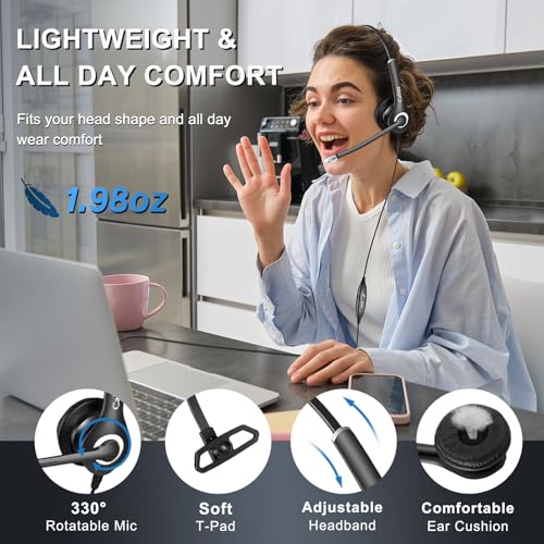 Image of Callez Wired Computer Headset 3.5mm /USB-C Headset with Mic Noise Cancelling | Cell Phone Headphone for PC Laptop Mac iPhone 15 /16 /17 Samsung, Zoom Teams Call Center Home Office Work, in-line Controls
