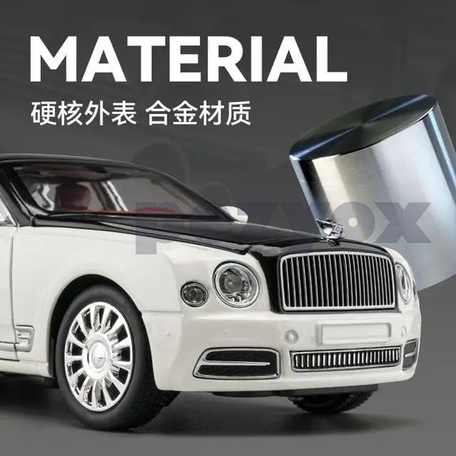 Image of Bentley MULSANNE 1:24 Diecast Scale Model Metal Pull Back Toy car for Kids with Openable Doors & Light, Music Toy Vehicle for Kids (Black+White)