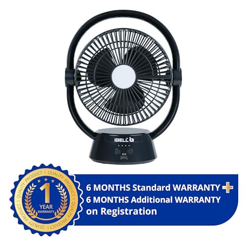 Image of IBELL Portable Table Fan Rechargeable For Home, Mini Size, High Speed, With 2 LED Light Settings, 3 Speed Modes, USB Charging, High Speed (Black)