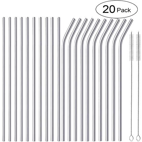 DOLYUU Strohhalme Edelstahl strohhalme wiederverwendbar, 20 Metall Trinkhalme Im Set, Mit 2 Reinigungsbürsten Metall strohhalm Umweltfreundlich, Ungiftig, Waschbar strohhalm Edelstahl.