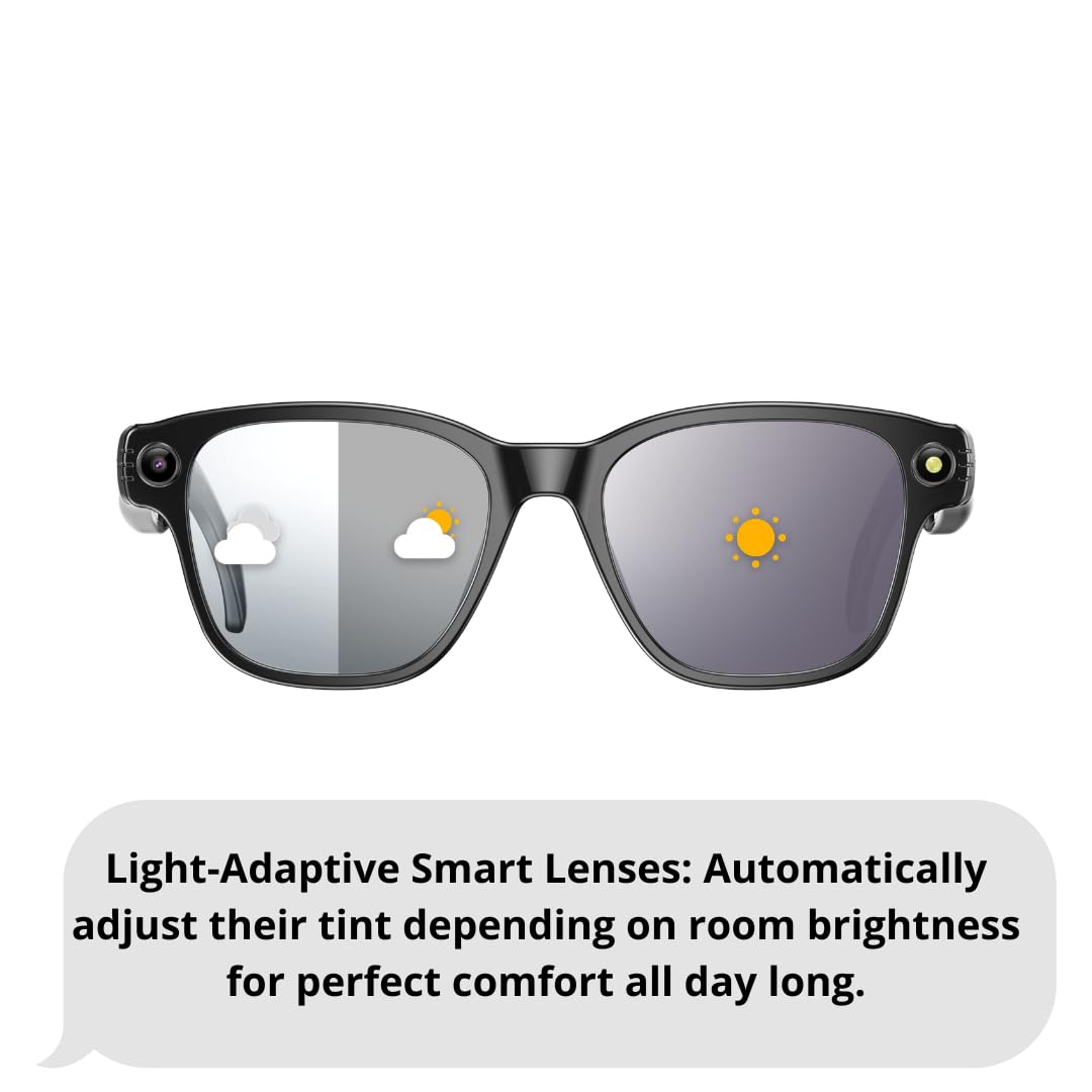 Générique Lunettes Smartglasses AI Caméra Full HD, Flash intégré, Musique, Bluetooth,WiFi, Verre Photochromique Protection UV, Assistant Vocal IA, Réseaux Sociaux, Haute Autonomie.