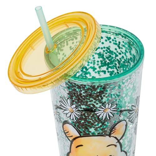 Image of Silver Buffalo Disney Winnie the Pooh Flowers, Plastic Cold Cup, 32oz | Confetti, Includes Lid and Straw, 0.95 Liters