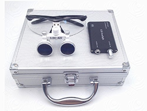 Aries Outlets 3.5x 420mm Working Distance Surgical Binocular Loupes Optical Glass with LED Head Light Lamp+Aluminum Box Black