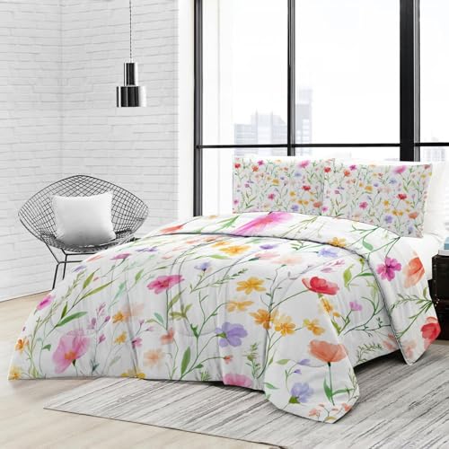 Couette enfant 140x200 cm 4 saisons, édredon hiver été imprimé réversible chaud avec 2 taies