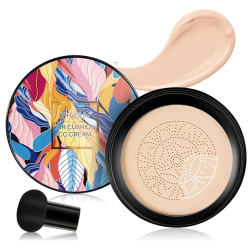 Air Cushion CC Cream, Mushroom Head BB Creme Foundation, Cushion Foundation für Feuchtigkeitsspendender Concealer, Make-up-Basis für Aufhellende, Gleichmäßiger Hautton, Flawless Make-up(Natürlich)