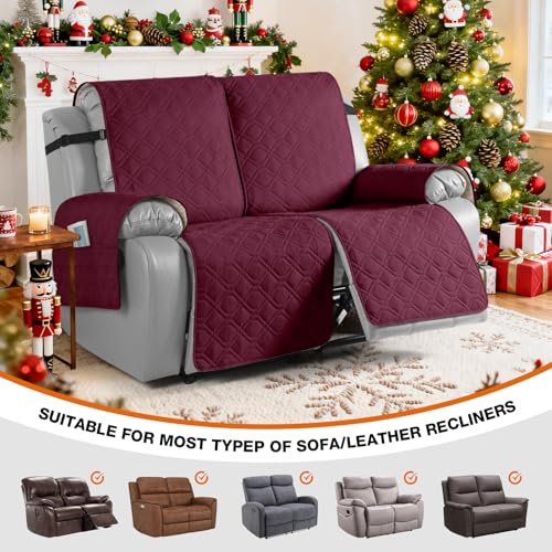 Image of VANSOFY Waterproof Recliner Loveseat Covers Washable, Burgundy,2 Seater | 1-Piece, Non-Slip with Elastic Straps, Sofa Cover with Pocket for Dogs, Pets