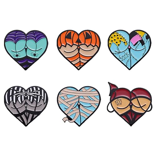 Halloween Pin Brooch Spider Bat Horror Enamel Pin Sets for Women Men Gothic Heart Lapel Badge Pins for Clothes Suits Backpacks Holiday Party Jewelry Gift 6 Pcs/set