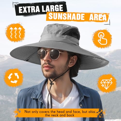 Image of Shyyween 3 Pcs Oversize XXL Sun Hats for Men Big Head Large Wide Brim Hats UPF 50+ Sun Protection Outdoor Fishing Gardening