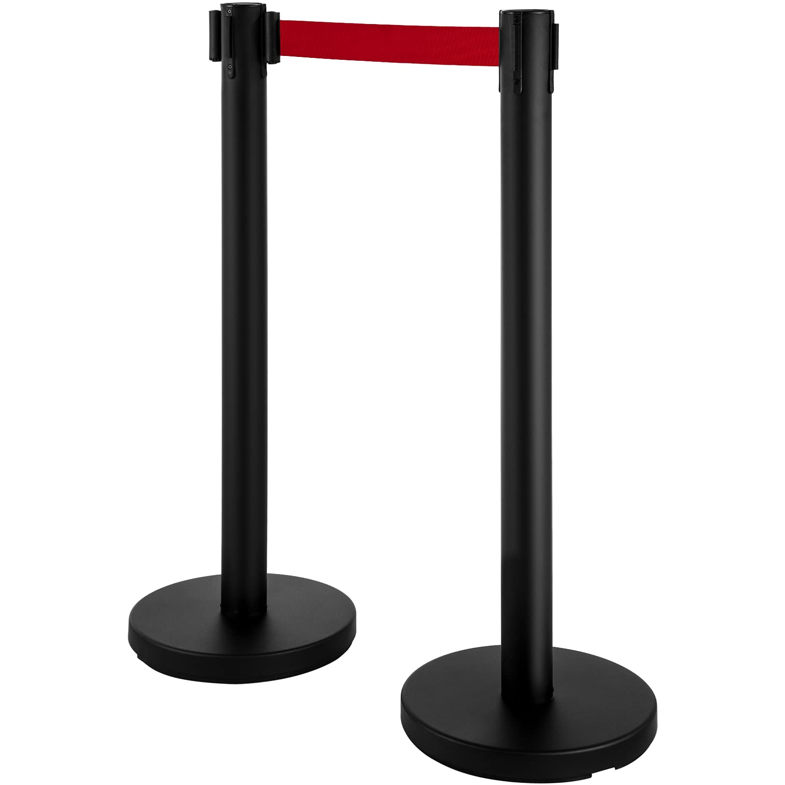 VEVOR Rungenpfostenabsperrungen, 90 cm 4er-Set Linienteiler, Rungen aus Edelstahl mit Schwarzen Einziehbaren Gurten, Rungen mit einem Schildrahmen, Warteschlangen-Sicherheitsrungen (Schwarz)