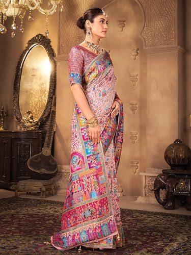 Image of Glory Sarees Women's Luxurious Dola Pure Silk Original Saree Position Print Work Madhubani Inspired Motifs Banarasi Kanjivaram Style Saree With Blouse Piece (Elegant101 Parent)