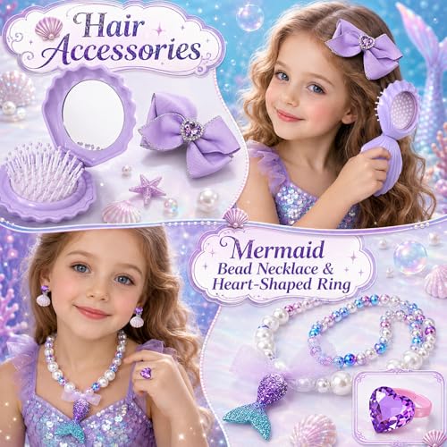 TUZT Mermaid Play Purse for Little Girls, 29PCS Toddler Purse Set with Handbag Fake Makeup Watch Toy Phone, Pretend Princess Play Toy Birthday Party Dress Up Role Play Gift for Kids Age 3-8 by TUZT - Used condition - Image 6