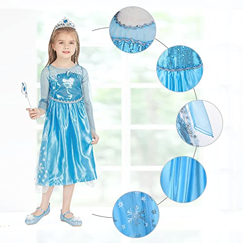 AOMIG Elsa Meisjes Prinses Jurk, 3 stuks Kostuum met Kroon en Toverstaf, Meisjesjurk kinderkostuum Feestjurk Luxe Partij Costumeren - Image 6
