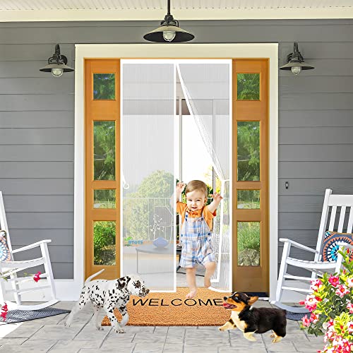 Rideau Aimanté pour Moustiquaire 215 x 220 cm Moustiquaire de Porte Anti Insecte Mouche Moustique pour Enfants et Animaux de Compagnie【Blanc】