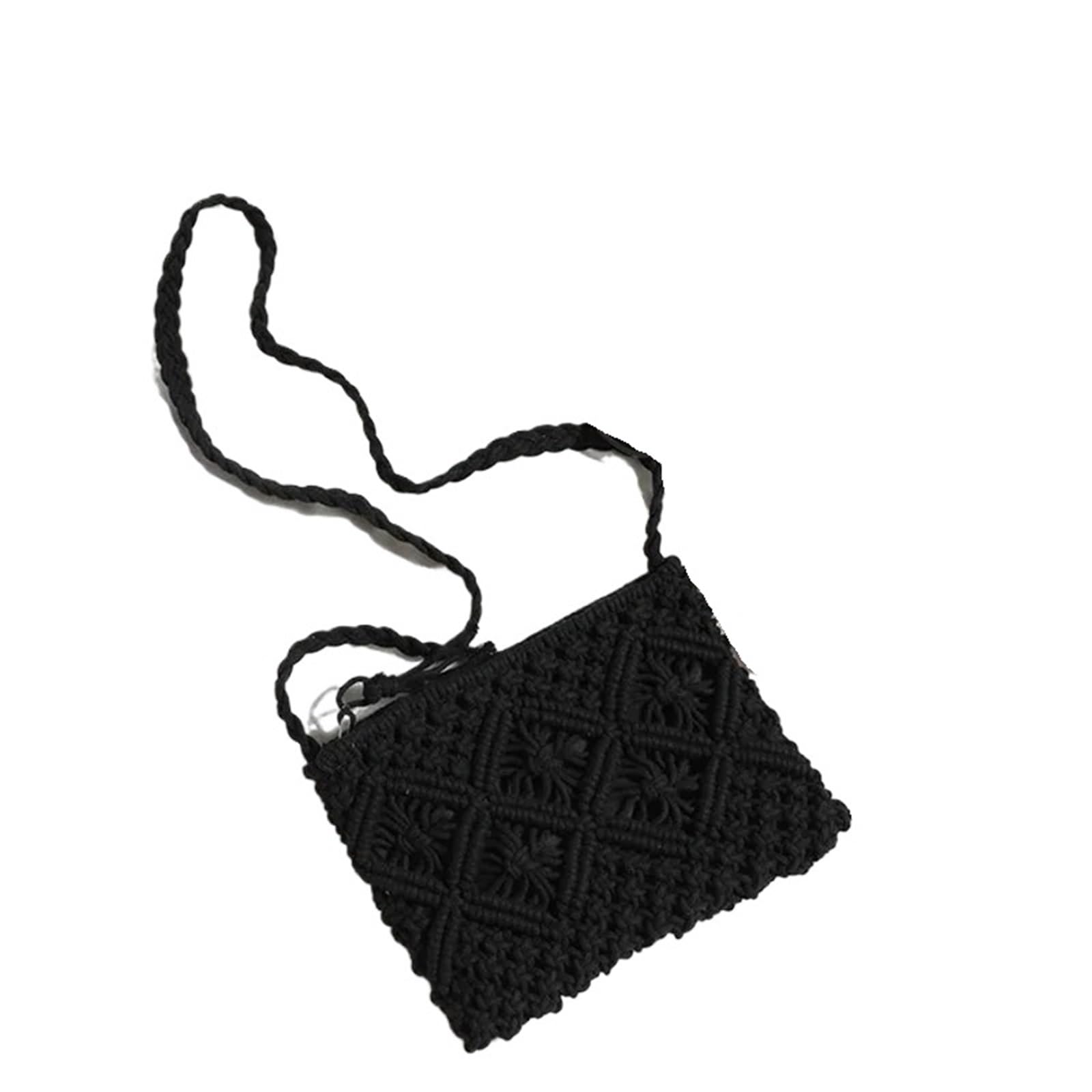 Sac messager d'été en paille pour femme noir avec bandoulière