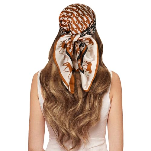 EXTREE 100% Pure Mulberry Silk Scarf Fashion Hair for Women Scarf Lightweight Square Neckerchief 27.5× 27.5 inches Geometric Pony