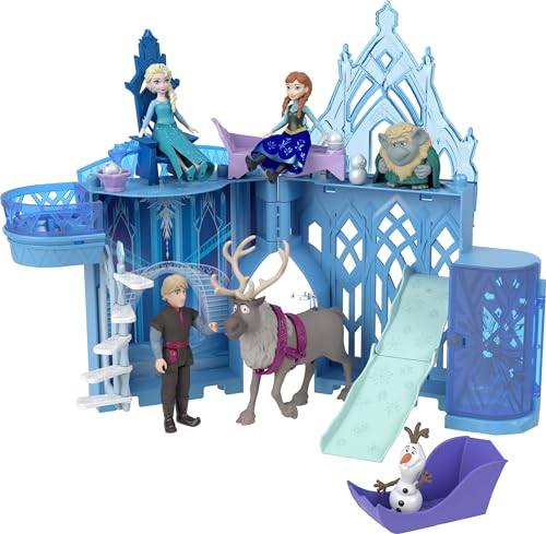 Disney Frozen by Mattel Toys, Elsa Stackable Castle Doll House Playset with Small Doll and 8 Pieces, Inspired by the Movies, Kids Travel Toys