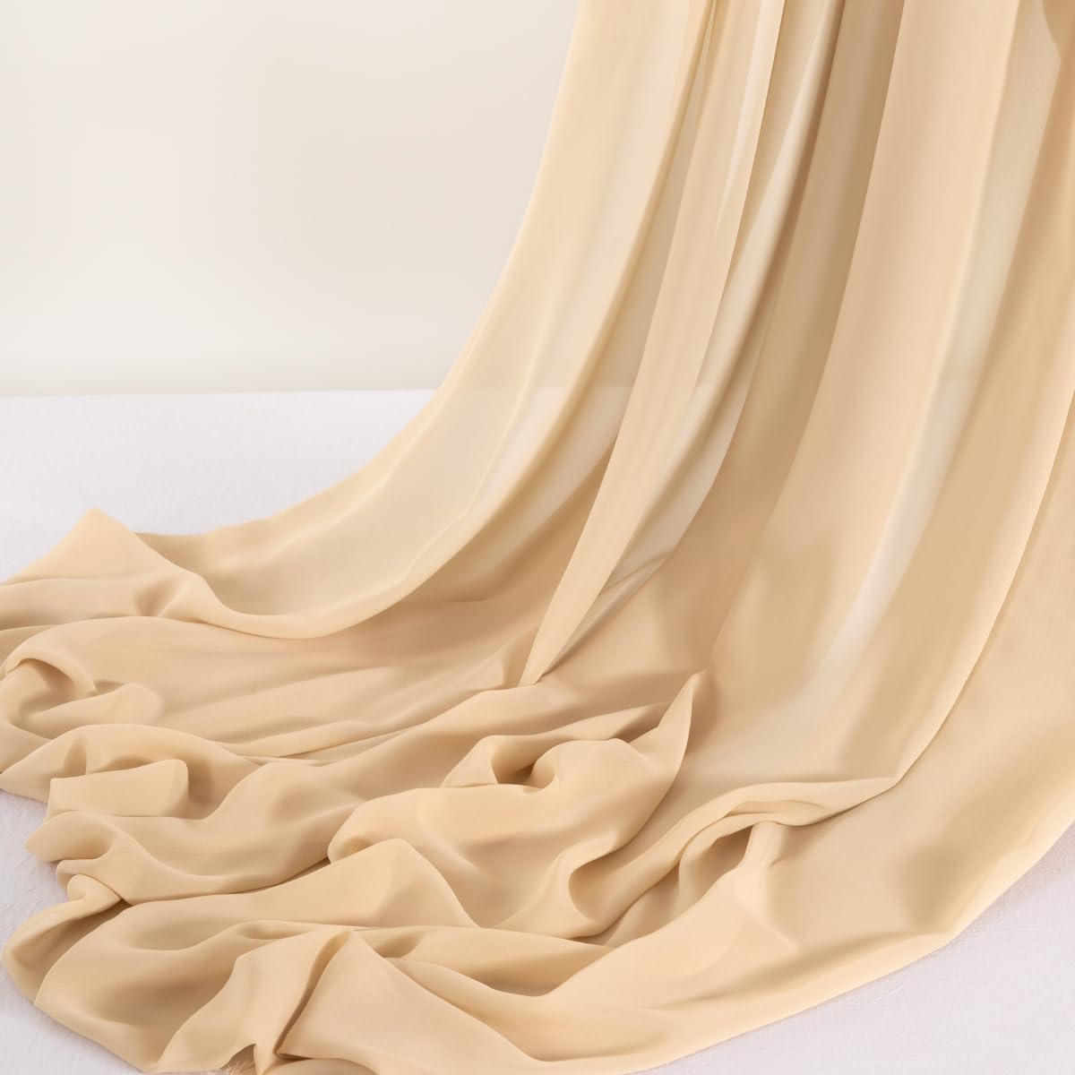 MLMC Champagne Chiffon Fabric by The Yard Pre-Cut Sheer Chiffon Arch Fabric 3 Yards Airy Continuous Draping Panels 60 inch Wide for Wedding Backdrop Craft Ceiling Decor - 1