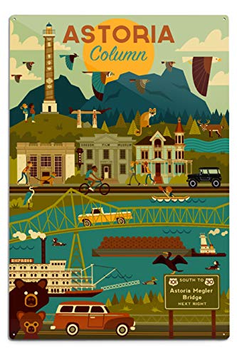 Lantern Press Astoria, Oregon, Astoria Column, Geometric (12x18 Aluminum Art, Indoor Outdoor Metal Sign Decor)