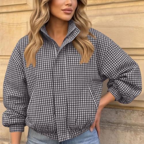Cethrio Funnel Jacket Women Funnel Neck Jacket Women Plaid Bomber Jackets Gingham Coats Cropped Zipper Fall 2026 Fashion Chaqueta Deportiva Para Mujer Dressly Capsule Wardrobe - image 9