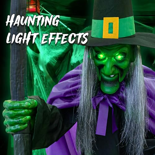 Halloween Decorations Outdoor - 11.5 Ft Animated Hovering Witch Animatronics - Sound & Touch Activated Sensor - Scary Decor Props for Home Outside Garden Yard Lawn Party Decoration — view 5