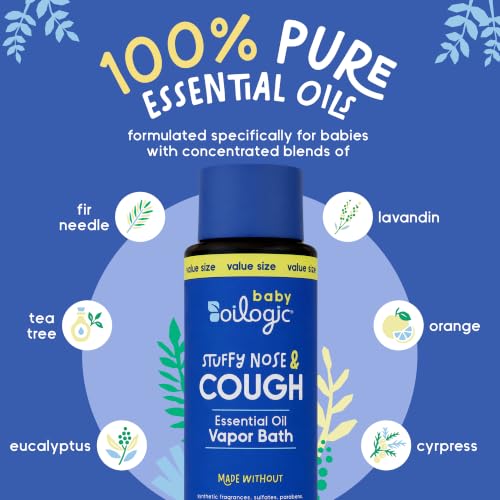 Image of Oilogic Baby Stuffy Nose & Cough Soothing Vapor Bath for Babies & Toddlers | Gentle Cold Care & Congestion Care for Infants - Vapor Bath with Essential Oil Blends Soothes & Comforts - Baby Care Products