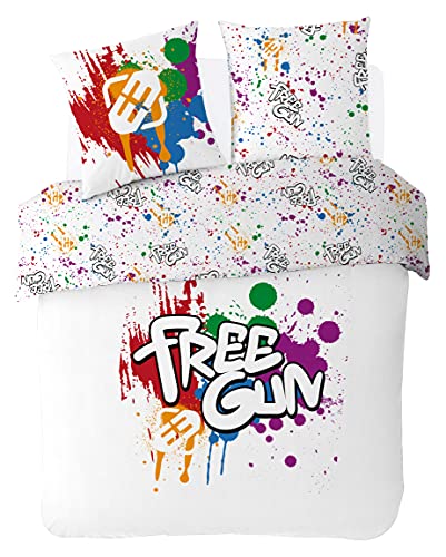 FREEGUN - Housse de Couette Ado 200x200cm + 2 Taies d'oreiller 63x63cm - Parure De Lit - Blanc - 100% Coton 40982