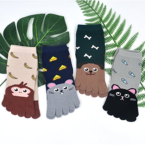 Hellomamma Kids Toe Socks Girls Cute Animal Cat Dog Cotton Sox Five Finger Ankle Sock