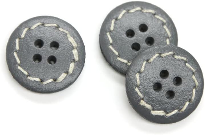 Set of 11 Stone Gray Leather 4-Hole Buttons in Two Sizes, Made in Italy