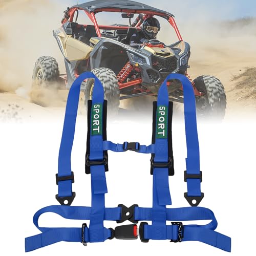 Image of 4 Point Racing Harness With Padding Heavy Duty Buckle Upgraded 2 Inch Straps UTV Harness 4 point Universal Adjustable for Adults Easy Install, Blue