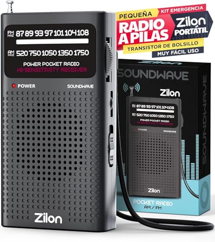 ZILON Transistor Radio a Pilas Portatil Pequeña Analogica FM Am Entrada Auriculares Kit Emergencia Excelente Señal Pequeño de Bolsillo Uso Simple Personas Mayores Numeros Grandes para Facil Vision AA