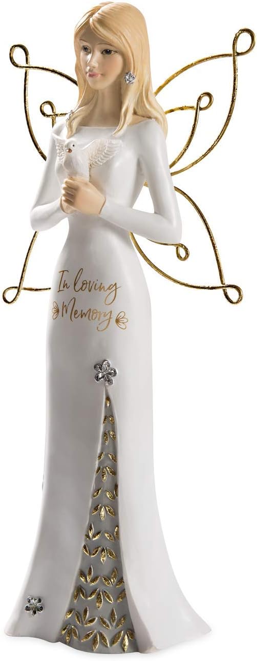 Pavilion Gift Company in Loving Memory-9 Inch White & Gold Figurine 9" Angel Holding a Dove, Tall, Gold : Home & Kitchen