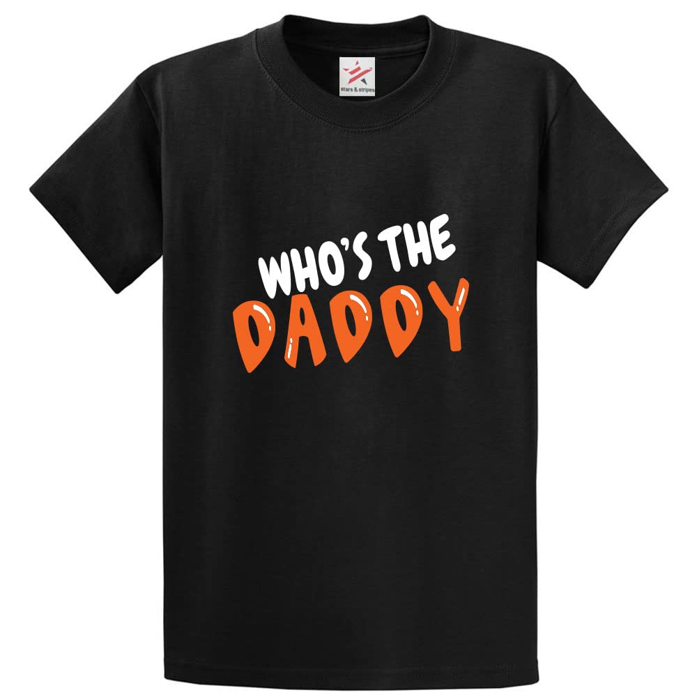 Stars and Stripes Who's The Daddy Funny Classic Unisex Adults T-Shirt for Father to Be(L, Black)