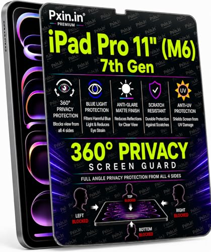 Image of Pxin 360 Pro Privacy Screen guard compatible with iPad Pro 11 inch (M6) | Anti Glare | Anti UV | Anti Blue | Anti Reflection | Privacy Filter | Unbreakable Build