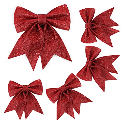 JSRHEEM 5 Piezas de Arcos navideños, Grande/Pequeño Diferentes Tallas Lazo Arbol Navidad, Arcos de árbol de Navidad para Manualidades, árbol de Navidad(Rojo)