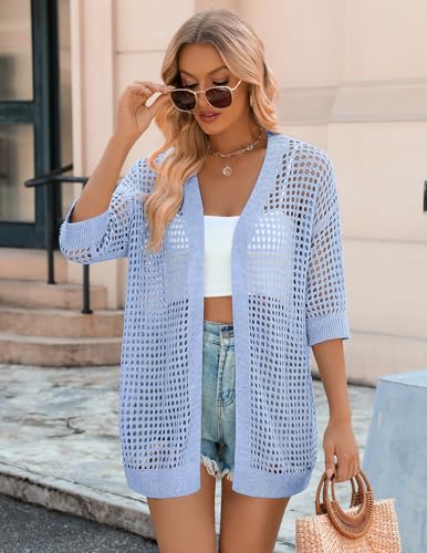 Image of Zeagoo Women's 2026 Summer Crochet Lightweight Cardigan Short Sleeve Boho Kimono Oversized Open Front Sweater Tops