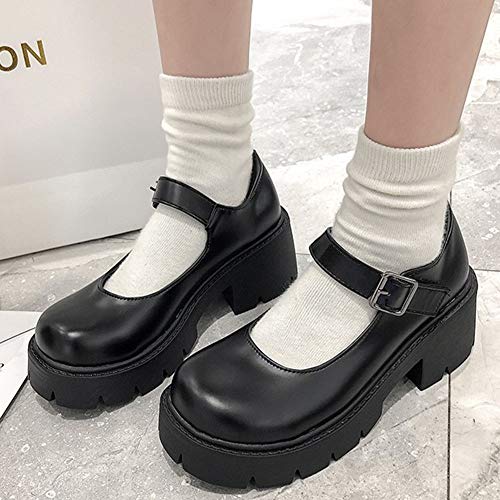 AOSPHIRAYLIAN Womens Mary Janes Shoes Round Toe Platform Ankle Strap Chunky Heel Black Uniform Dress Shoes3