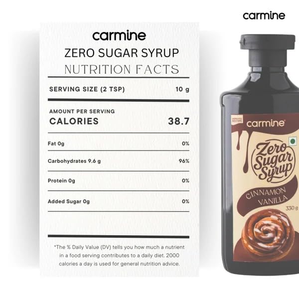 Image of Carmine Zero Sugar Syrups - Combo of 5 Syrups (French Vanilla, Cinnamon Vanilla, Coffee Tiramisu, Rose and Lemon Lime), 60 g each