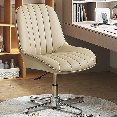 Silla de Escritorio de Oficina sin Brazo ergonómico Moderno con Base giratoria de Cuero PU y diseño cómodo para Uso de la Oficina en casa (Caqui)