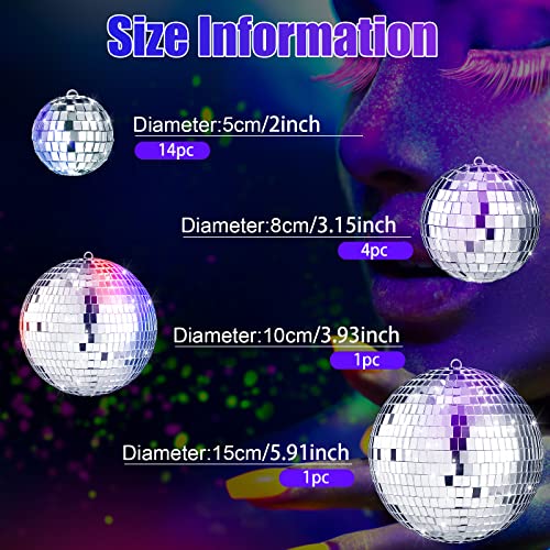 Image of MTLEE 20 Pcs Disco Balls Decoration Mirror Disco Ball Assorted Silver Mini Glass Different Sizes Reflective with Rope for 70s Wedding Dance Music(6, 4, 3. 2, 2 Inch)