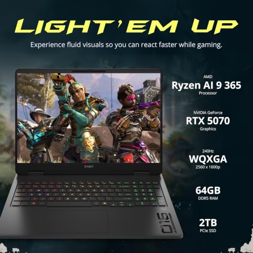 Image of HP OMEN 16 16 inch WQXGA 240Hz IPS Gaming Laptop, AMD Ryzen AI 9 365, NVIDIA GeForce RTX 5070 8GB GDDR7, 64GB DDR5, 3TB Storage(2TB SSD+1TB Docking Station Set), RGB Backlit Keyboard, Win 11 Pro, Black